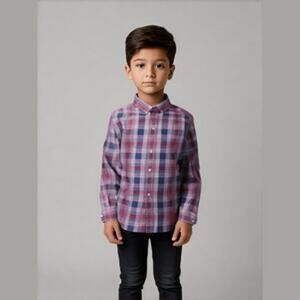 Tommy Hilfiger Boys Shirt Size 7 Blue Red Yellow White Plaid Flannel Button Down